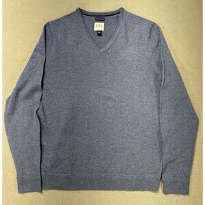 JWN 100% Italian Merino Wool Mens M V-Neck Sweater Blue Preppy School Minimalist